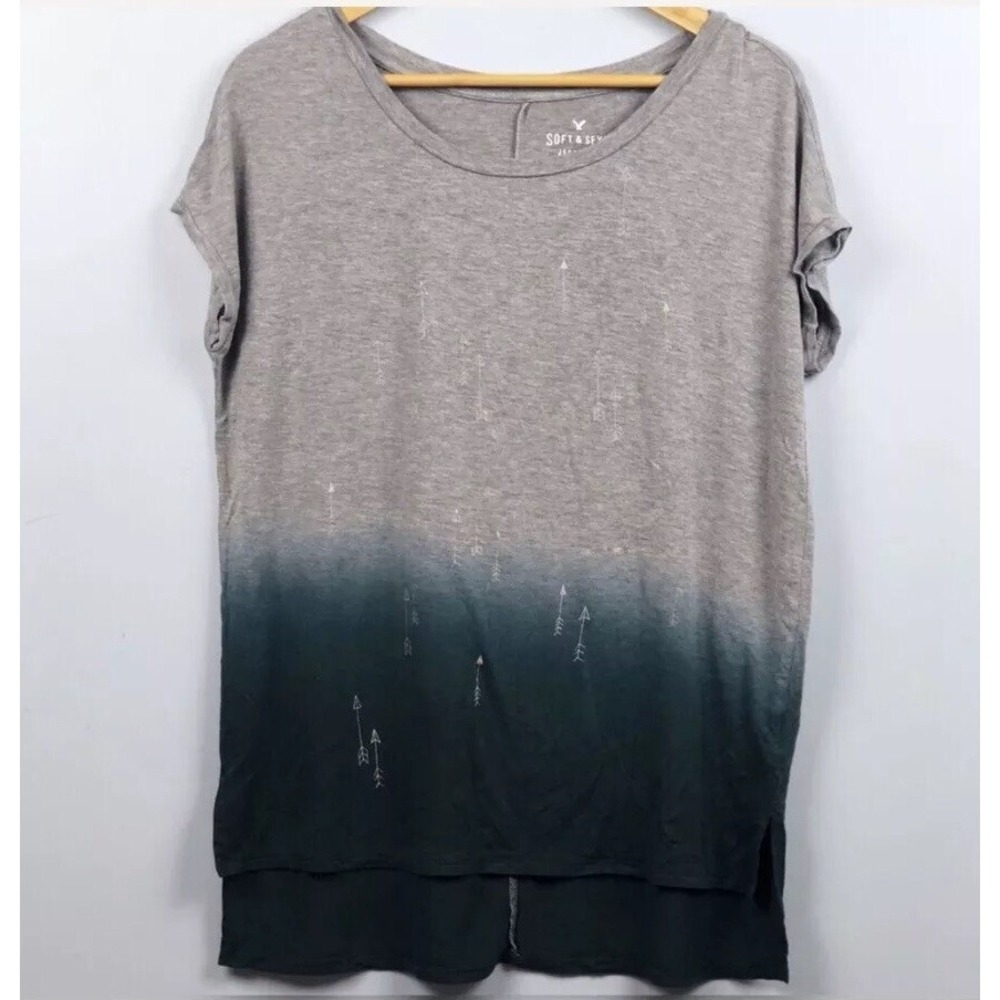 American Eagle Jegging‎ Tee XXS Gray Teal Ombre Arrow Print Stretch Oversized